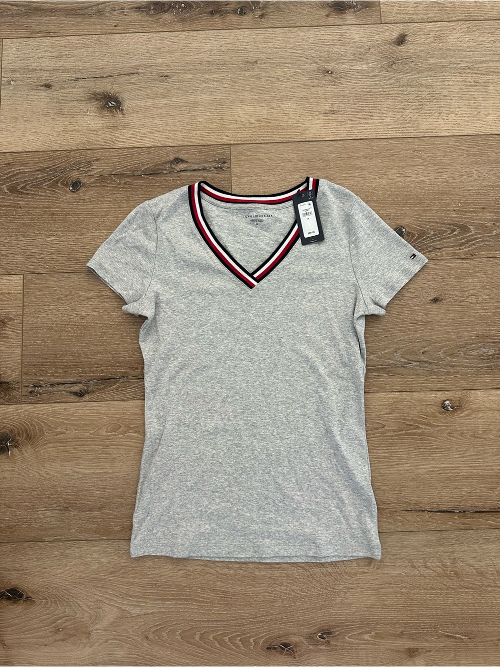 NWT Tommy Hilfiger Gray V-Neck Tee Shirt Cotton